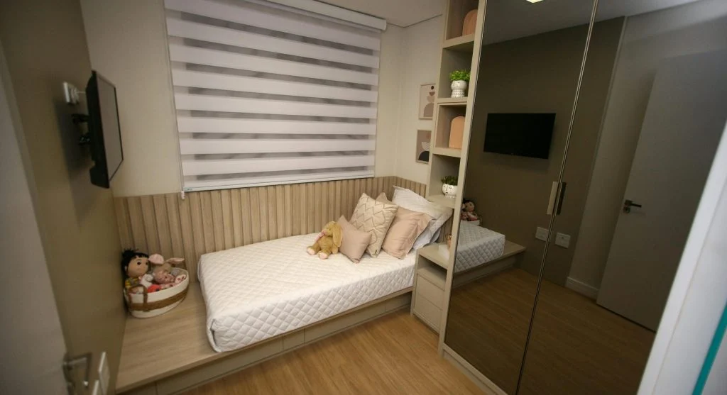 Small bedroom with multi-functional furniture