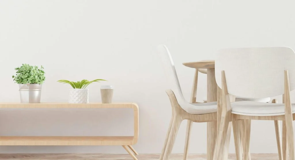 Living room with minimal and maximal decor, comparing two interior design styles