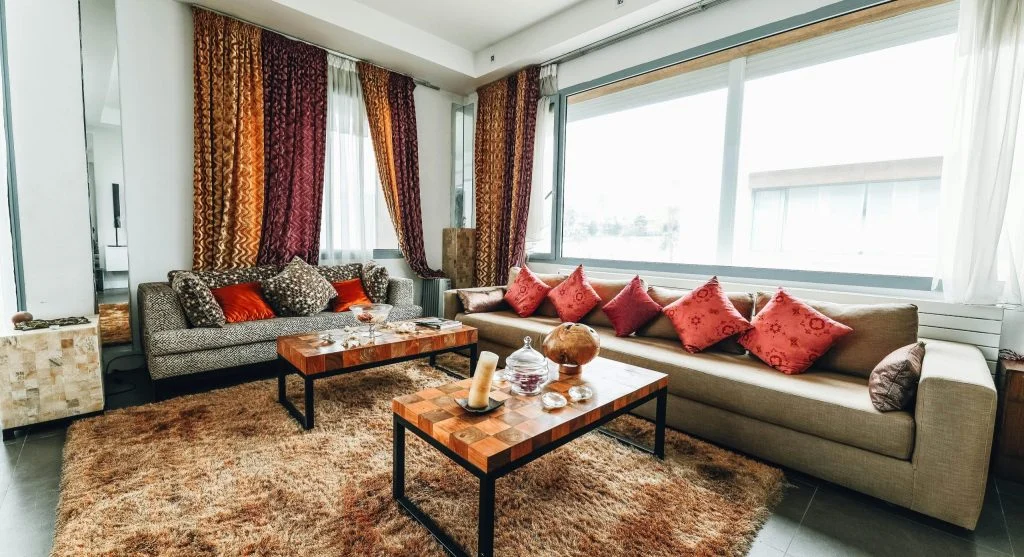 Living room interior with varied textures