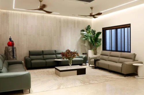 Living room interior with stylish decor and furniture