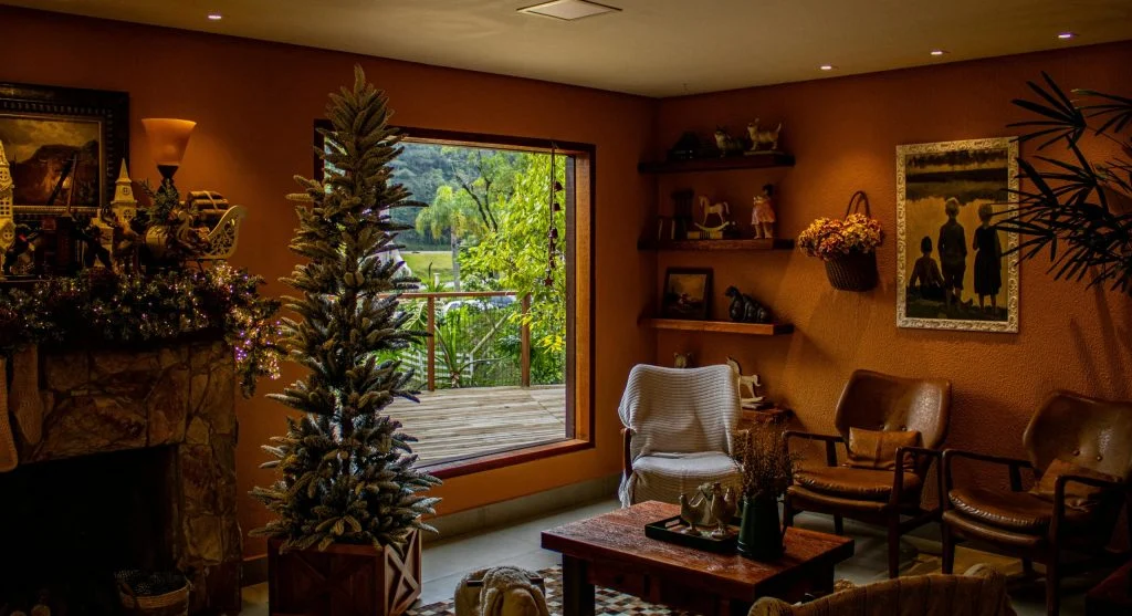 Warm and inviting living room with soft lighting