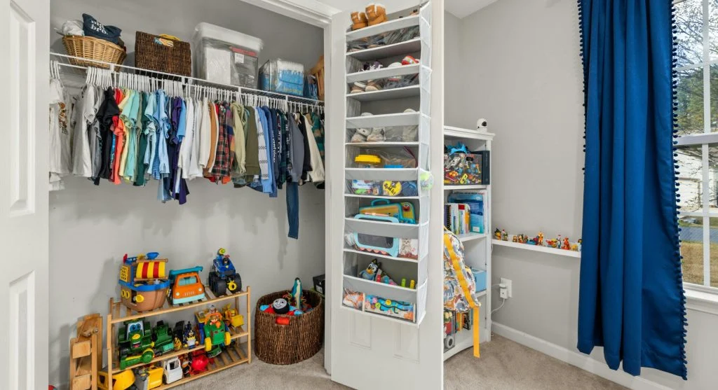 Compact storage units and shelves in a tiny room