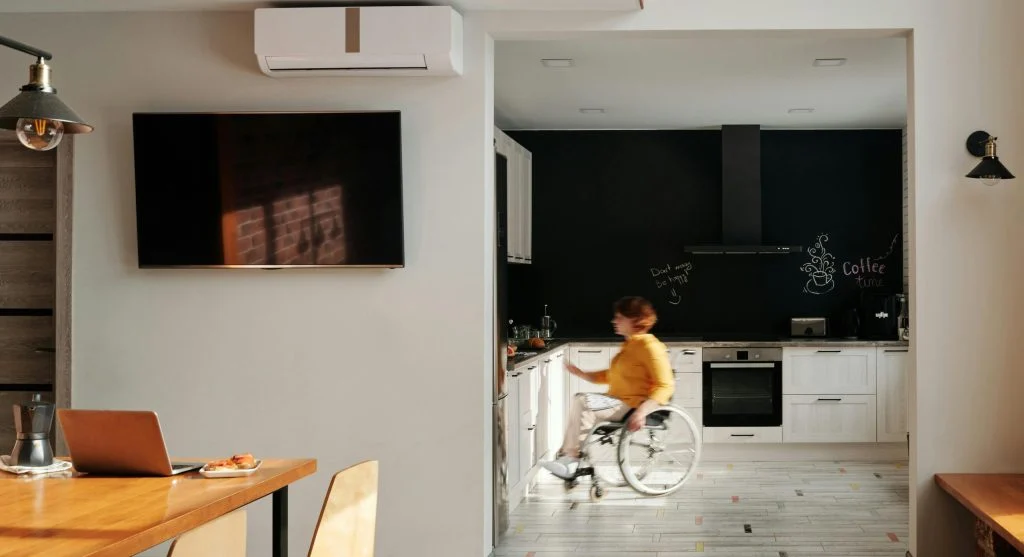 Small space with minimal furniture and clear pathways