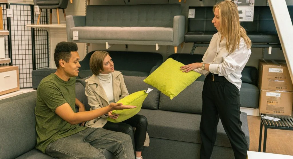 Furniture in a room with measuring tape and spatial planning