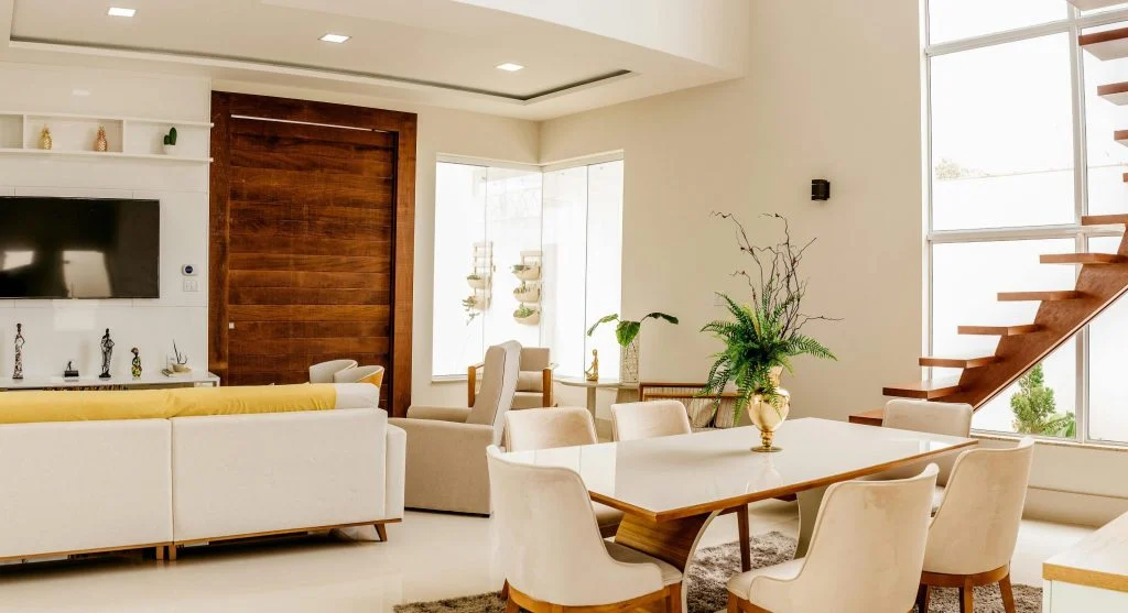 Open concept living room with simple decor