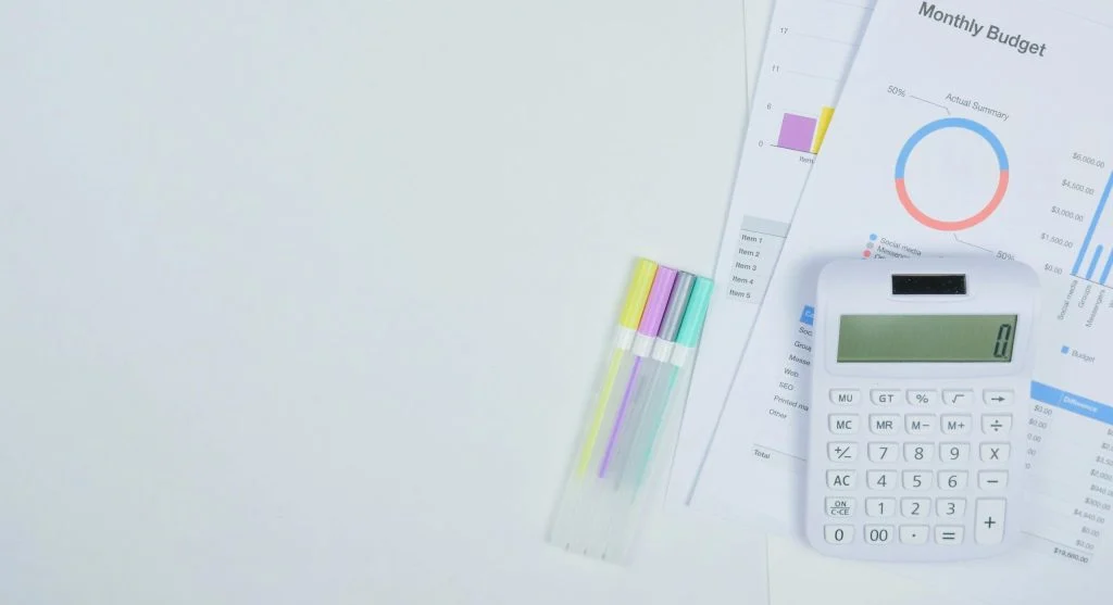 Woman tracking expenses on a laptop at home