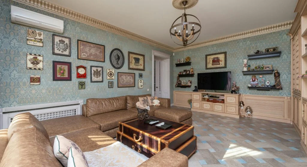 Overcrowded living room with too much furniture and decor